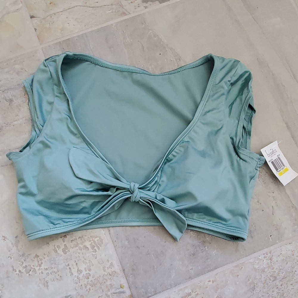 Basta cap sleeve bikini top seafoam green tie